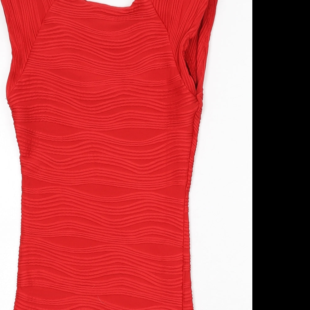 AX Paris Womens Red Striped Polyester Bodycon Size 10 Round Neck Pullover