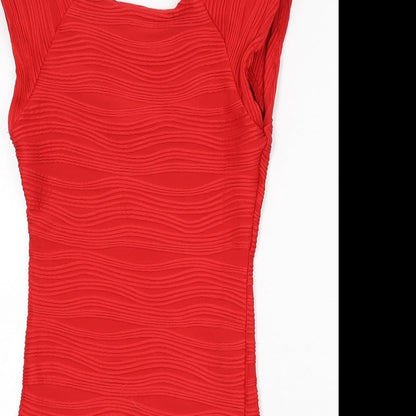 AX Paris Womens Red Striped Polyester Bodycon Size 10 Round Neck Pullover