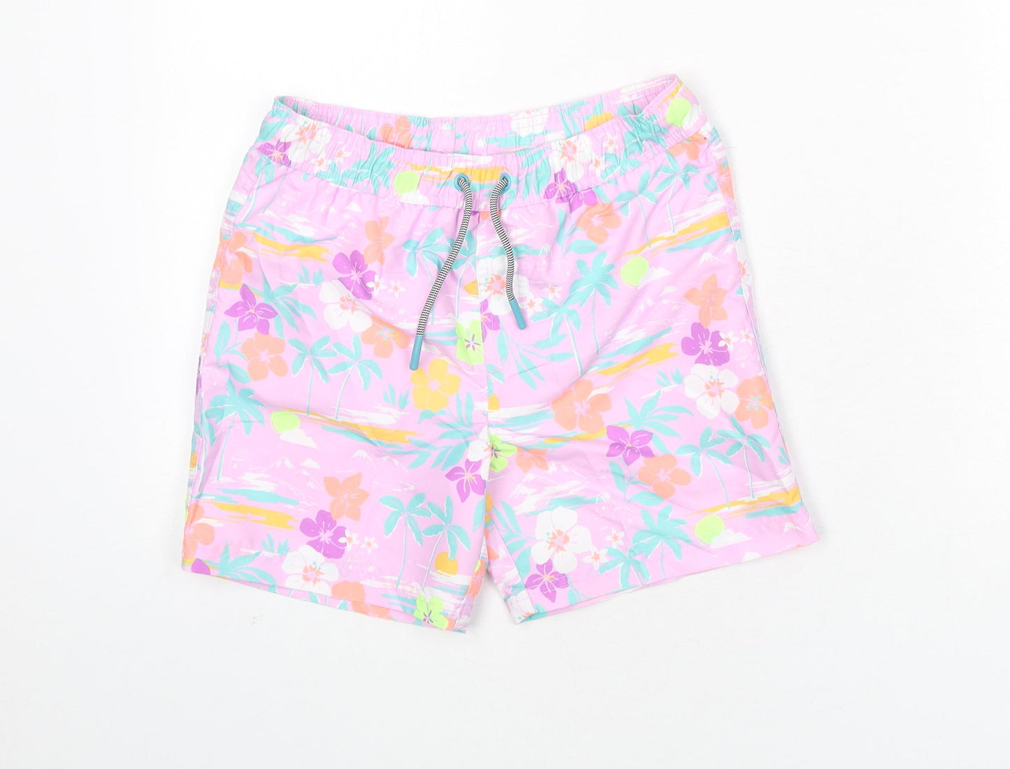Marks and Spencer Boys Multicoloured Geometric Polyester Bermuda Shorts Size 8-9 Years Regular Drawstring - Palm Trees, Flowers, Swim SHorts
