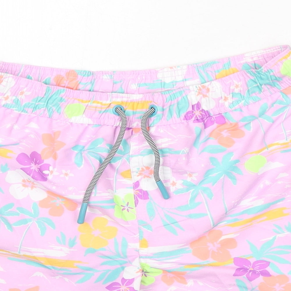 Marks and Spencer Boys Multicoloured Geometric Polyester Bermuda Shorts Size 8-9 Years Regular Drawstring - Palm Trees, Flowers, Swim SHorts