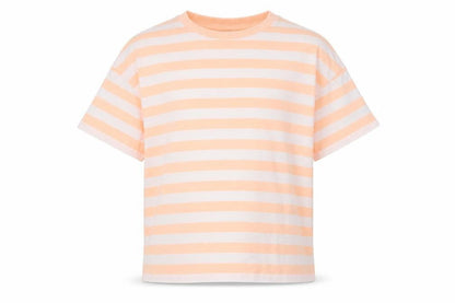Marks and Spencer Boys Orange Striped Cotton Basic T-Shirt Size 7-8 Years Round Neck Pullover