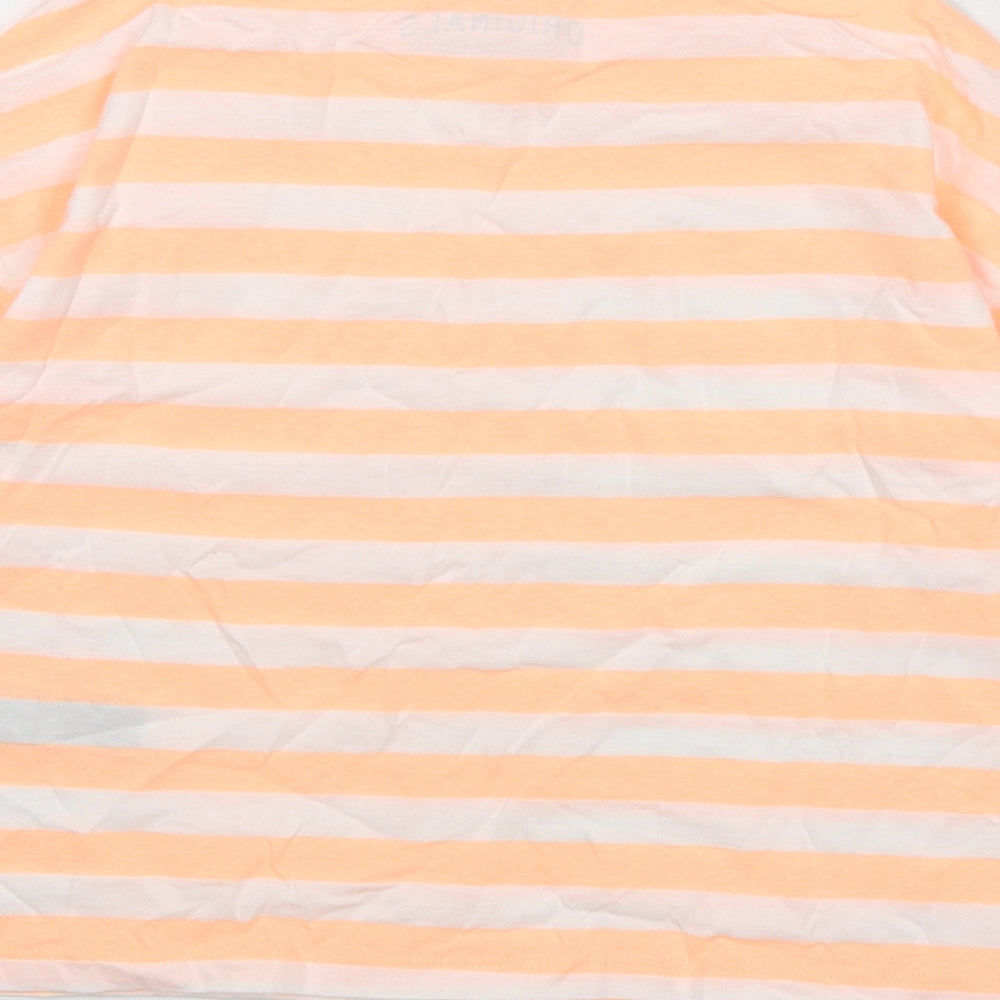 Marks and Spencer Boys Orange Striped Cotton Basic T-Shirt Size 7-8 Years Round Neck Pullover