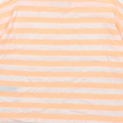 Marks and Spencer Boys Orange Striped Cotton Basic T-Shirt Size 7-8 Years Round Neck Pullover