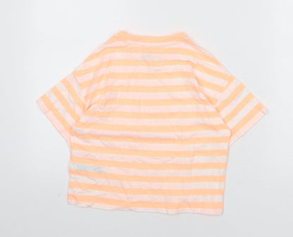 Marks and Spencer Boys Orange Striped Cotton Basic T-Shirt Size 8-9 Years Round Neck Pullover