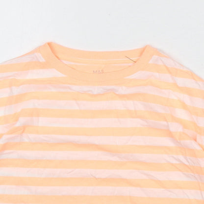 Marks and Spencer Boys Orange Striped Cotton Basic T-Shirt Size 8-9 Years Round Neck Pullover