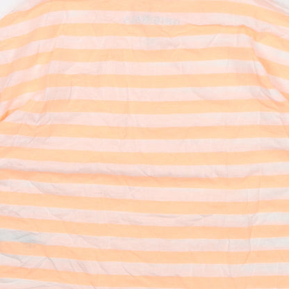 Marks and Spencer Boys Orange Striped Cotton Basic T-Shirt Size 8-9 Years Round Neck Pullover