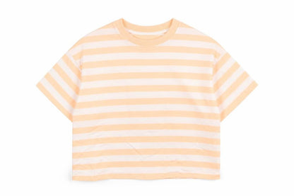 Marks and Spencer Boys Orange Striped Cotton Basic T-Shirt Size 7-8 Years Round Neck Pullover