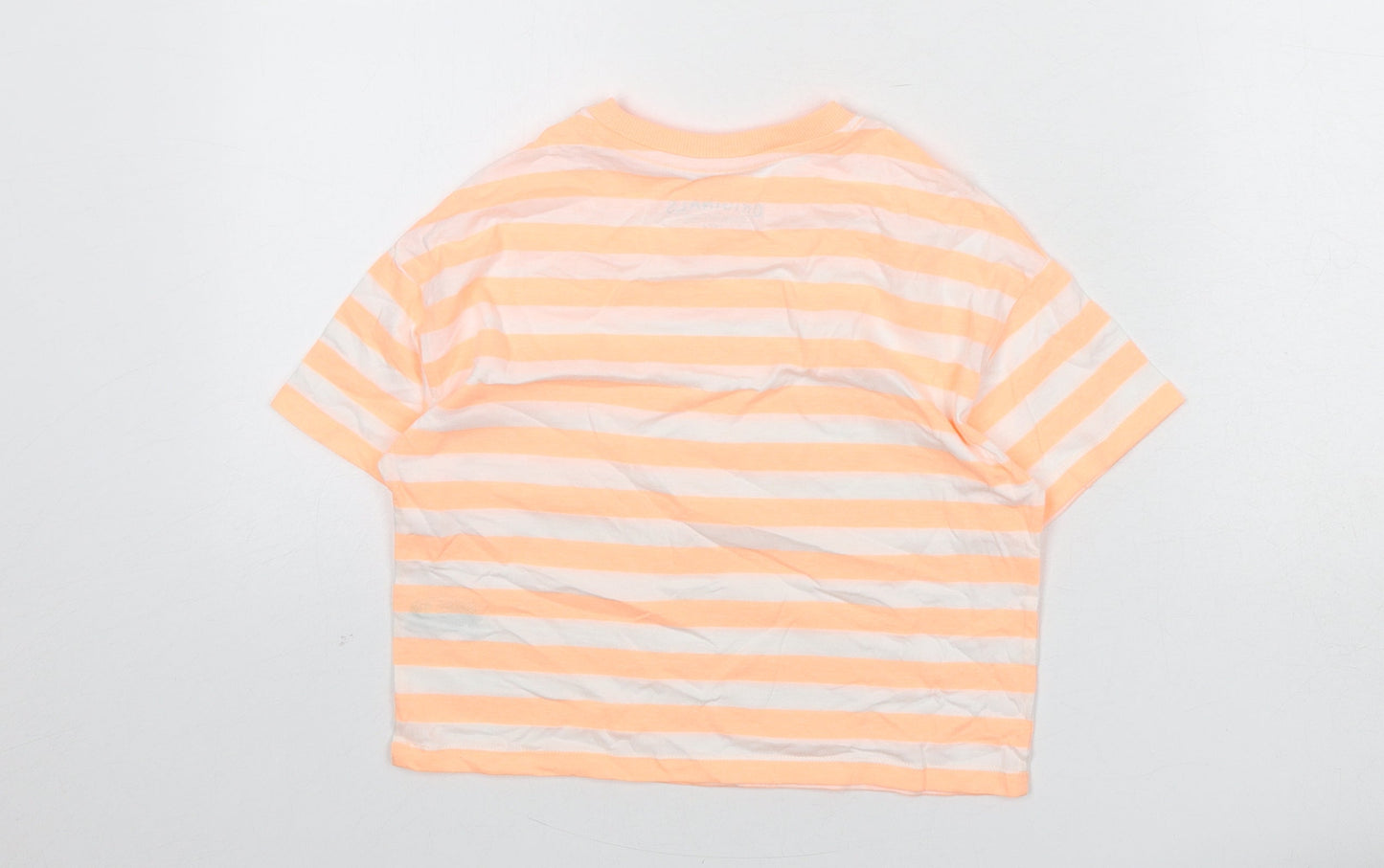 Marks and Spencer Boys Orange Striped Cotton Basic T-Shirt Size 7-8 Years Round Neck Pullover