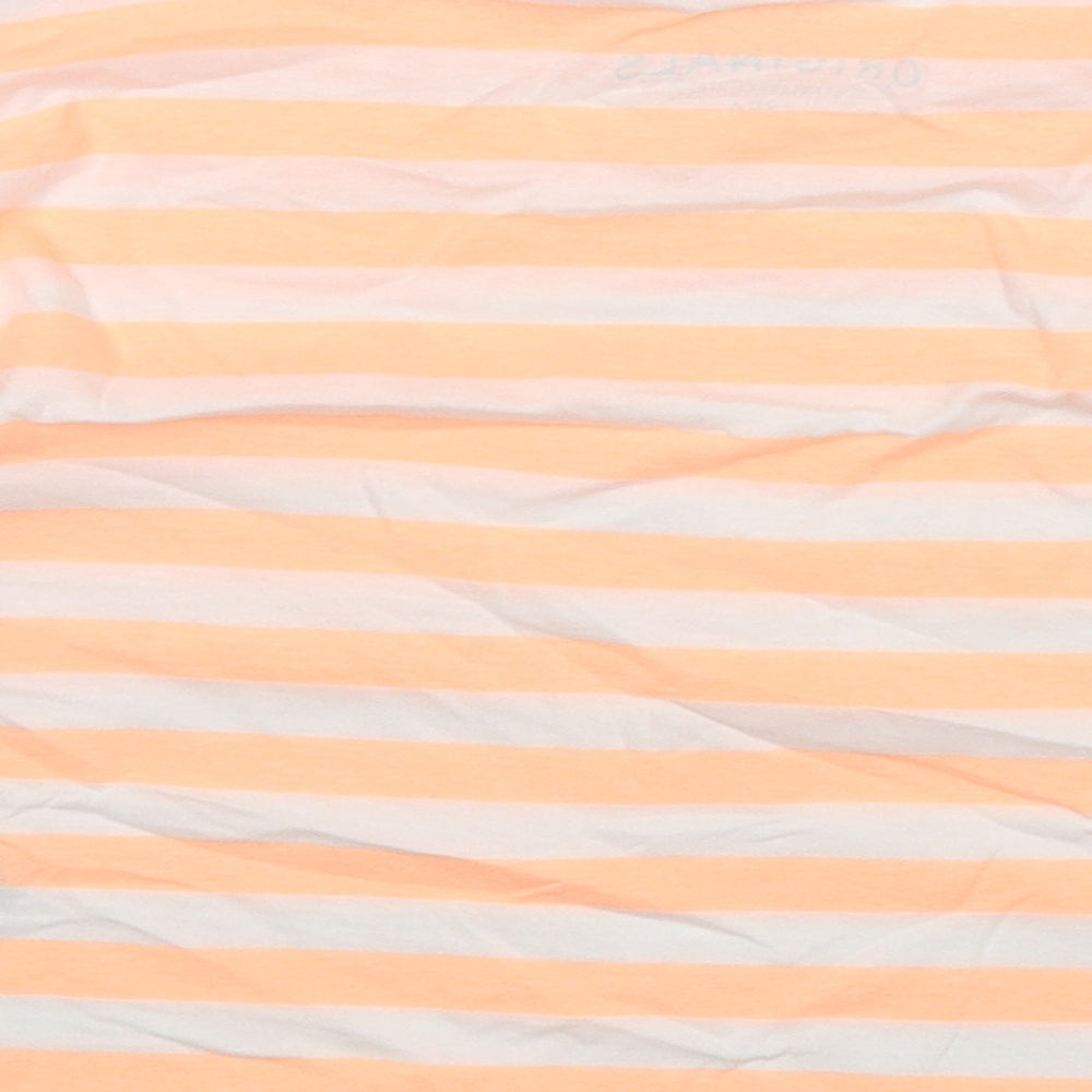 Marks and Spencer Boys Orange Striped Cotton Basic T-Shirt Size 7-8 Years Round Neck Pullover
