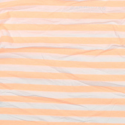 Marks and Spencer Boys Orange Striped Cotton Basic T-Shirt Size 7-8 Years Round Neck Pullover