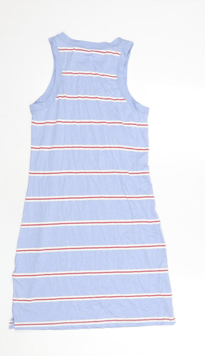 Marks and Spencer Womens Blue Striped Cotton Tank Dress Size S Round Neck Pullover