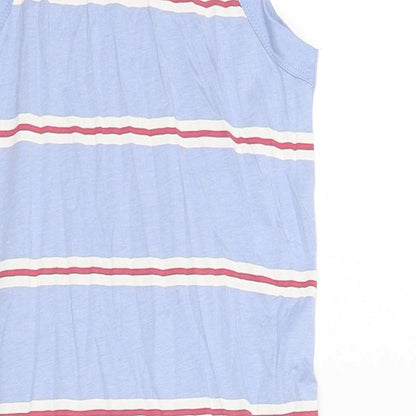 Marks and Spencer Womens Blue Striped Cotton Tank Dress Size S Round Neck Pullover