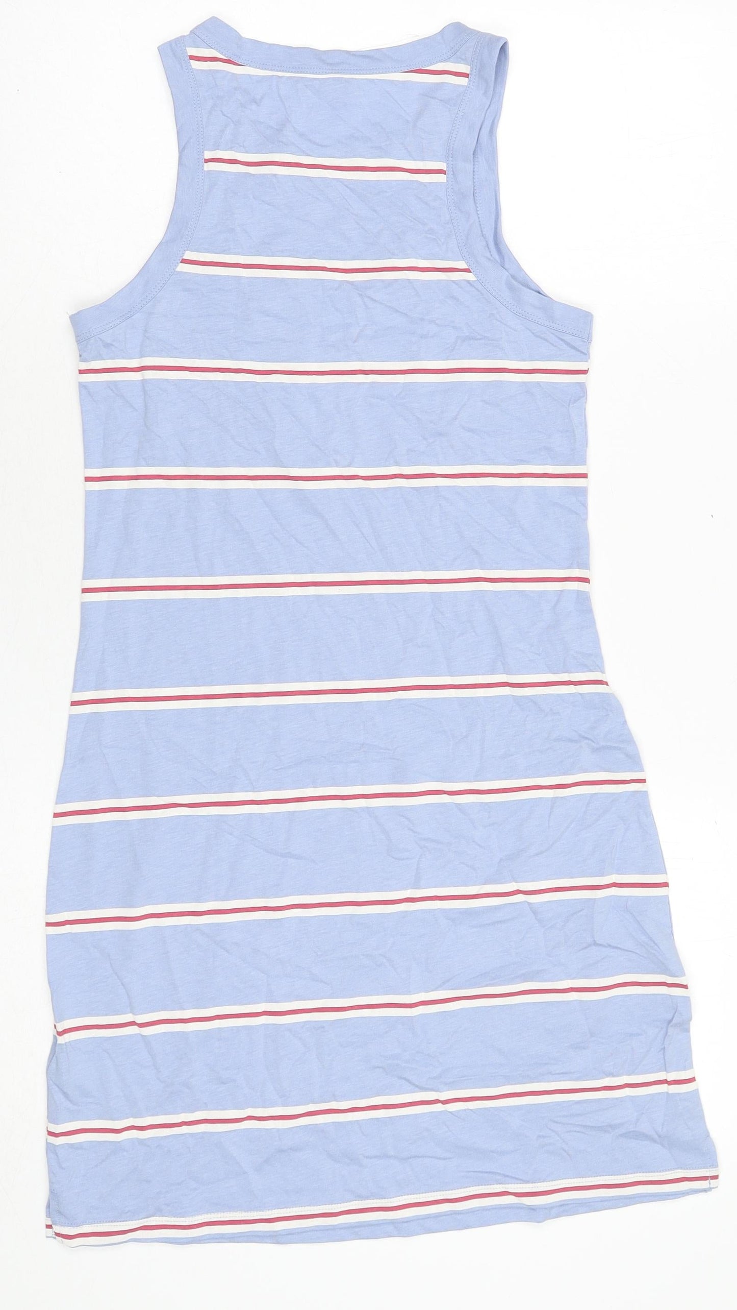 Marks and Spencer Womens Blue Striped Cotton Tank Dress Size S Round Neck Pullover