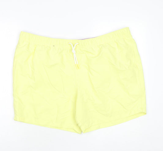 Marks and Spencer Mens Yellow Polyester Bermuda Shorts Size 3XL L6 in Regular Drawstring - Swim Shorts