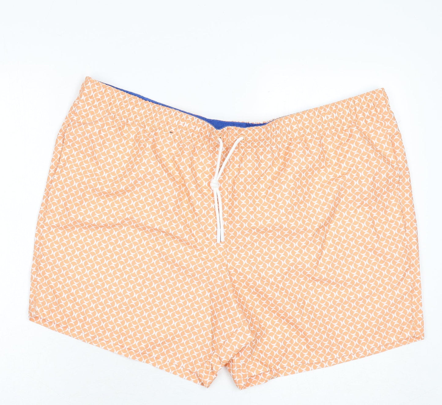 Marks and Spencer Mens Orange Geometric Polyester Bermuda Shorts Size 3XL L6 in Regular Drawstring - Swim Shorts