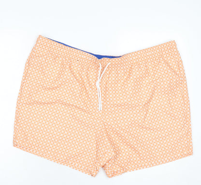 Marks and Spencer Mens Orange Geometric Polyester Bermuda Shorts Size 3XL L6 in Regular Drawstring - Swim Shorts