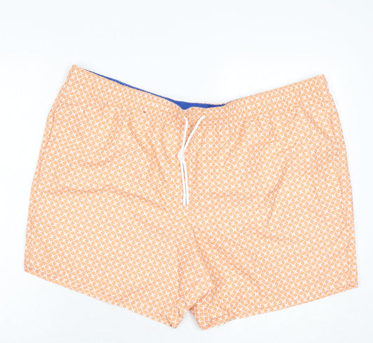 Marks and Spencer Mens Orange Geometric Polyester Bermuda Shorts Size 3XL L6 in Regular Drawstring - Swim Shorts