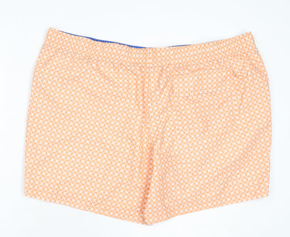 Marks and Spencer Mens Orange Geometric Polyester Bermuda Shorts Size 3XL L6 in Regular Drawstring - Swim Shorts