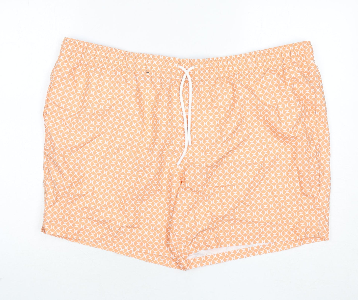 Marks and Spencer Mens Orange Geometric Polyester Bermuda Shorts Size 3XL L6 in Regular Drawstring - Swim Shorts