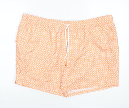 Marks and Spencer Mens Orange Geometric Polyester Bermuda Shorts Size 3XL L6 in Regular Drawstring - Swim Shorts