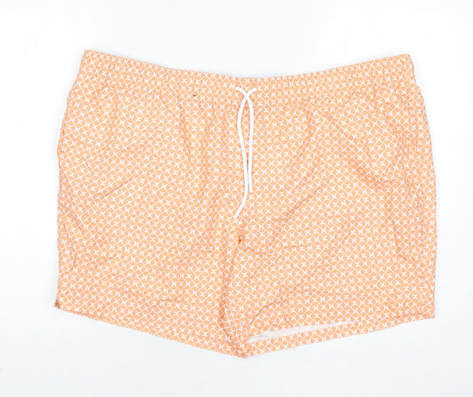 Marks and Spencer Mens Orange Geometric Polyester Bermuda Shorts Size 3XL L6 in Regular Drawstring - Swim Shorts