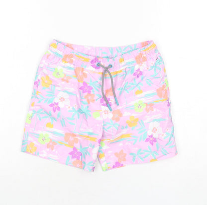 Marks and Spencer Boys Multicoloured Geometric Polyester Bermuda Shorts Size 7-8 Years Regular Drawstring - Swim Shorts, Palm Trees, Flowers