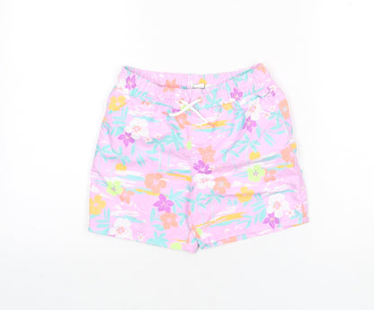 Marks and Spencer Boys Multicoloured Geometric Polyester Bermuda Shorts Size 7-8 Years Regular Drawstring - Swim Shorts, Palm Trees, Flowers
