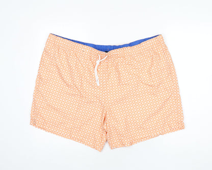 Marks and Spencer Mens Orange Geometric Polyester Bermuda Shorts Size 3XL L6 in Regular Drawstring - Swim Shorts