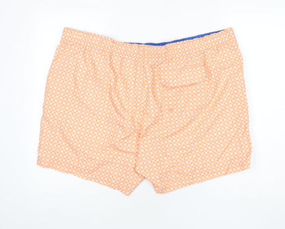 Marks and Spencer Mens Orange Geometric Polyester Bermuda Shorts Size 3XL L6 in Regular Drawstring - Swim Shorts