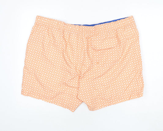 Marks and Spencer Mens Orange Geometric Polyester Bermuda Shorts Size 3XL L6 in Regular Drawstring - Swim Shorts