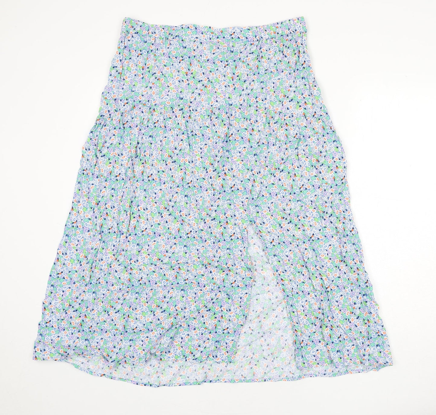 Marks and Spencer Womens Multicoloured Floral Viscose Flare Skirt Size 16 - Slit