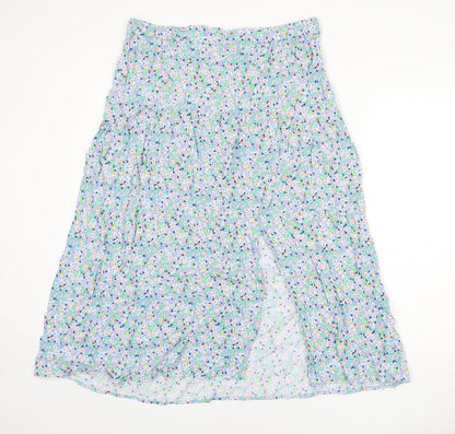 Marks and Spencer Womens Multicoloured Floral Viscose Flare Skirt Size 16 - Slit