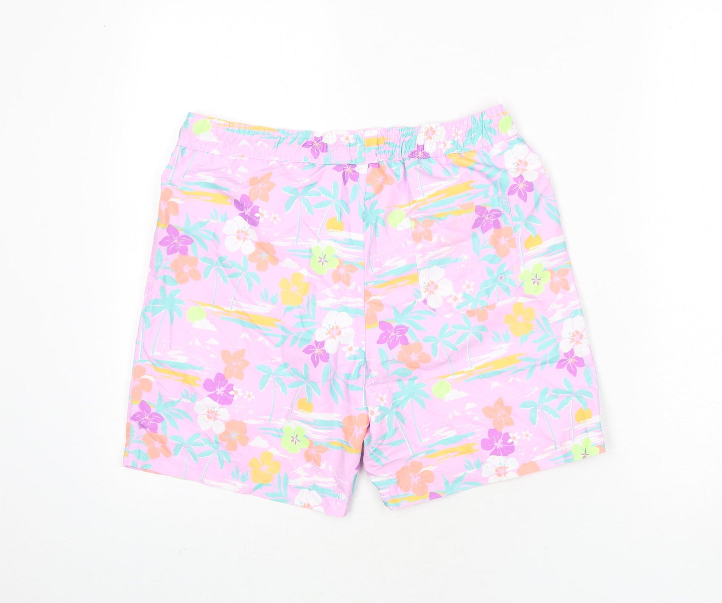 Marks and Spencer Boys Multicoloured Geometric Polyester Bermuda Shorts Size 12-13 Years Regular Drawstring - Swim Shorts, Palm Trees, Flowers