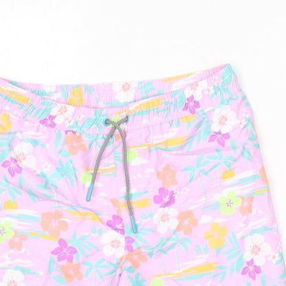 Marks and Spencer Boys Multicoloured Geometric Polyester Bermuda Shorts Size 12-13 Years Regular Drawstring - Swim Shorts, Palm Trees, Flowers