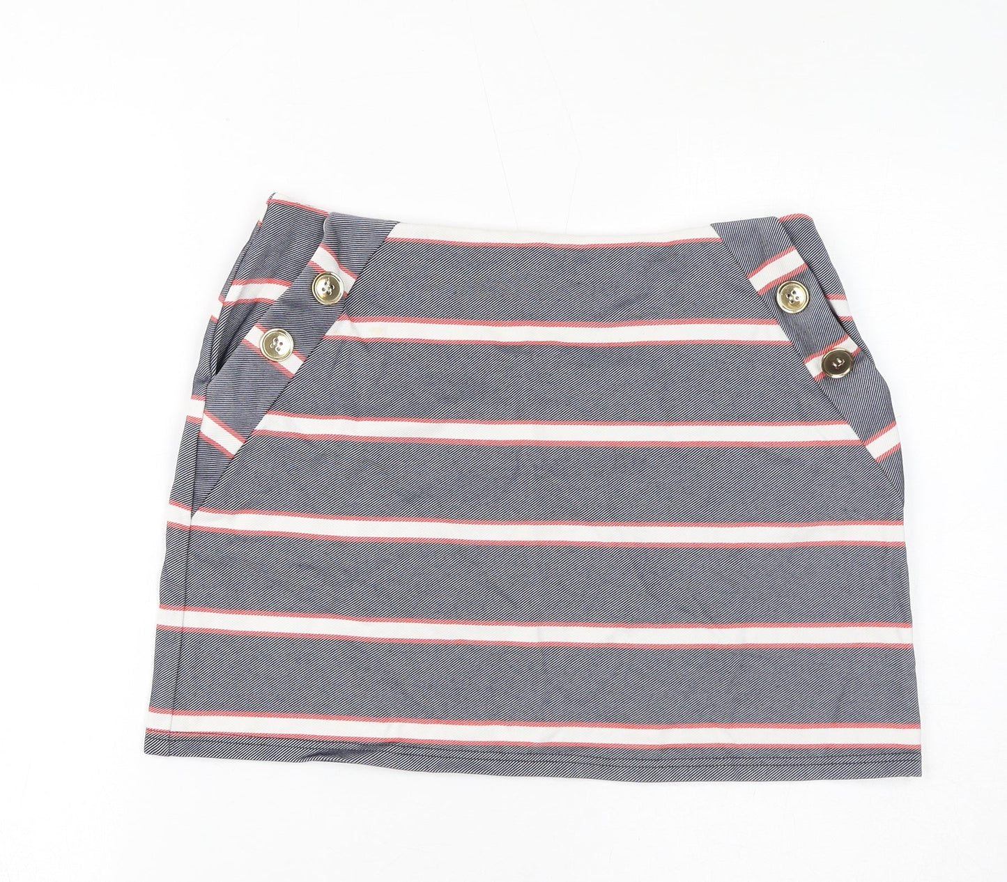 Oasis Womens Blue Striped Polyester Mini Skirt Size M - Buttons