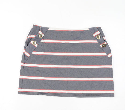 Oasis Womens Blue Striped Polyester Mini Skirt Size M - Buttons