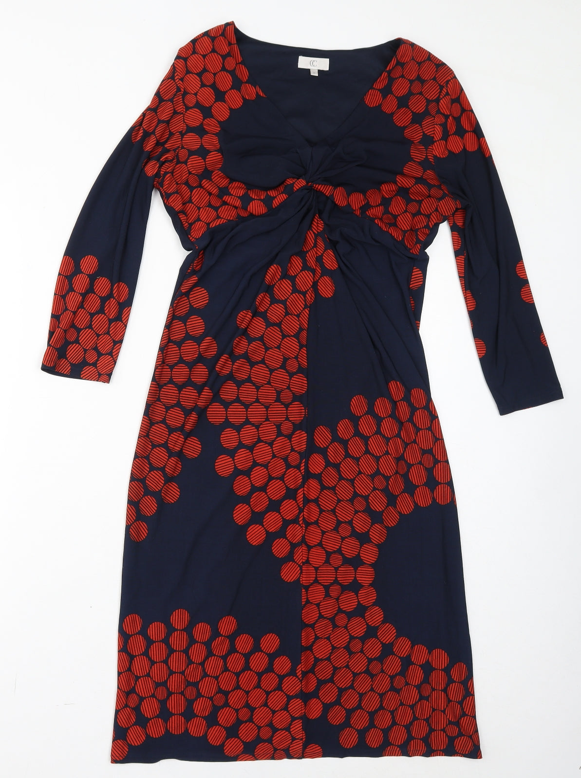 CC Womens Blue Geometric Polyester Bodycon Size M V-Neck Pullover