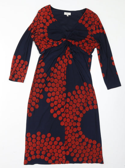 CC Womens Blue Geometric Polyester Bodycon Size M V-Neck Pullover