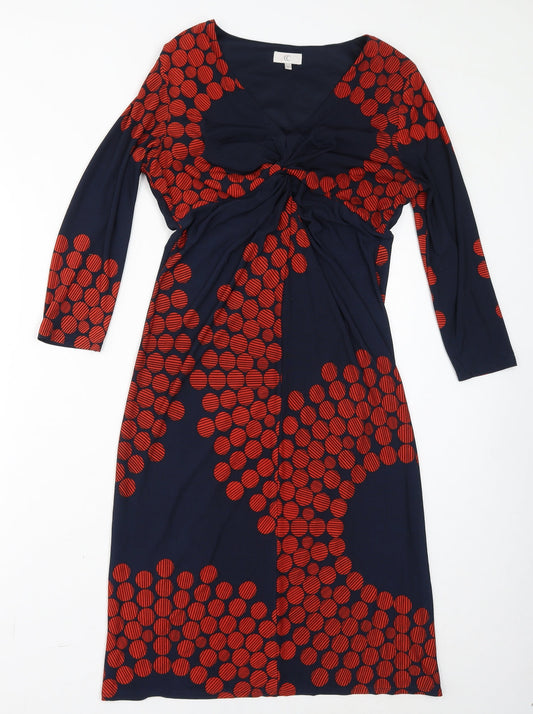 CC Womens Blue Geometric Polyester Bodycon Size M V-Neck Pullover