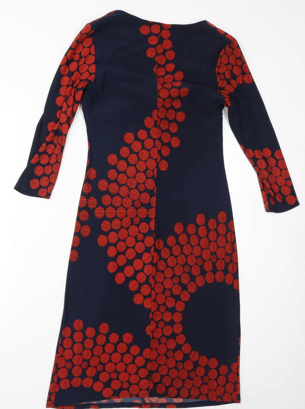 CC Womens Blue Geometric Polyester Bodycon Size M V-Neck Pullover