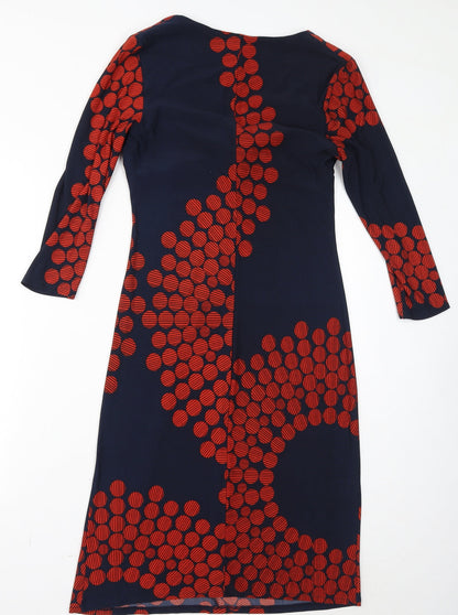 CC Womens Blue Geometric Polyester Bodycon Size M V-Neck Pullover