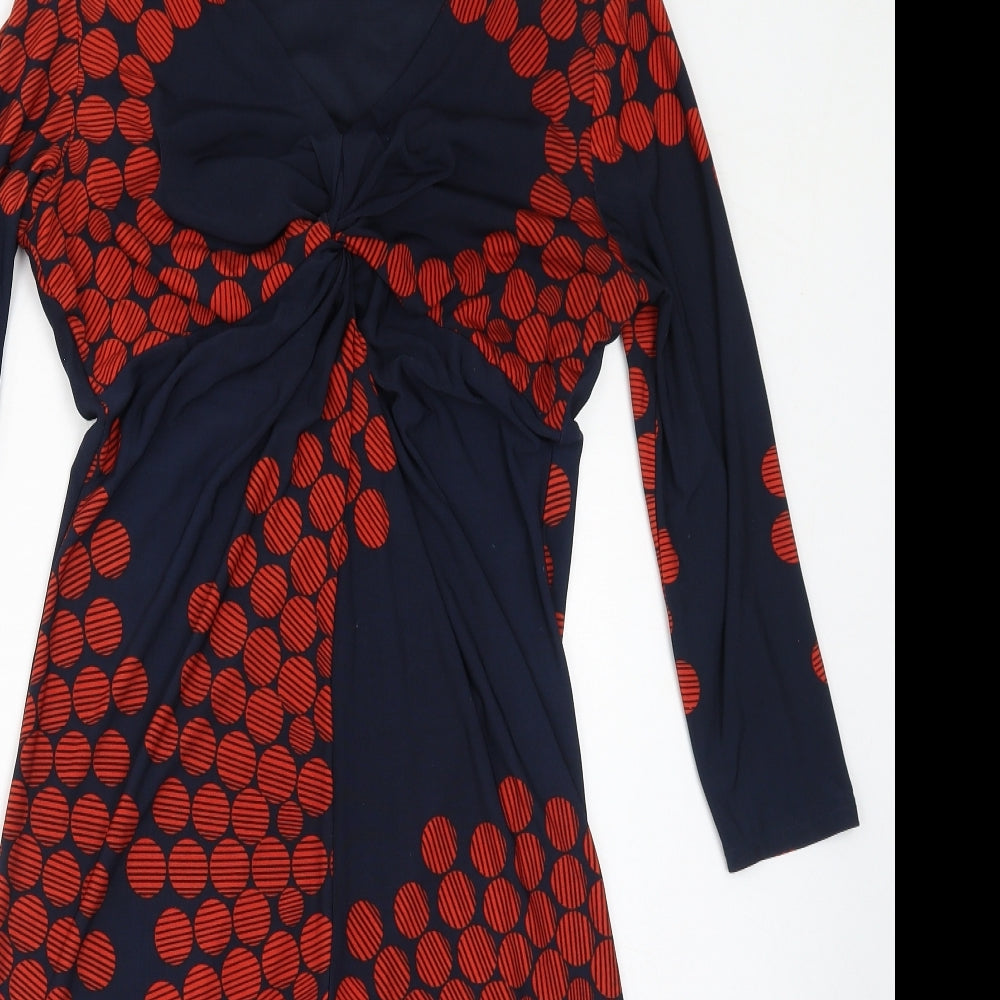 CC Womens Blue Geometric Polyester Bodycon Size M V-Neck Pullover