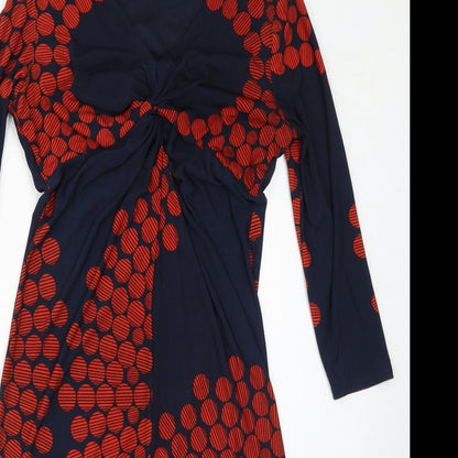 CC Womens Blue Geometric Polyester Bodycon Size M V-Neck Pullover