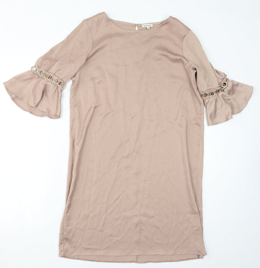 River Island Womens Beige Polyester Mini Size 10 Round Neck Button
