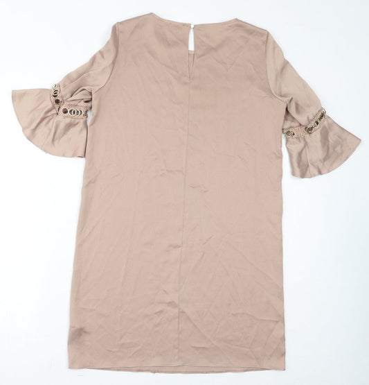 River Island Womens Beige Polyester Mini Size 10 Round Neck Button