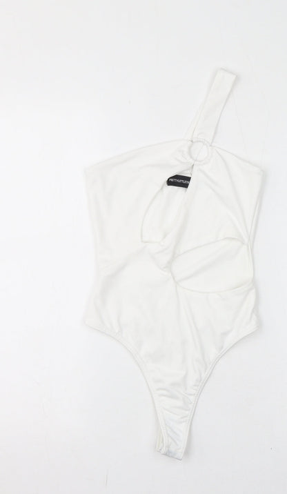PRETTYLITTLETHING Womens White Polyester Bodysuit One-Piece Size 6 Button