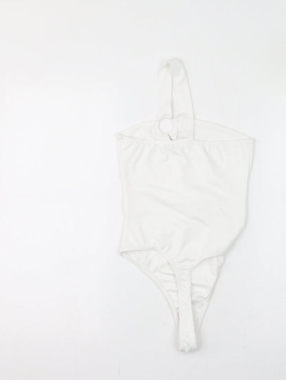 PRETTYLITTLETHING Womens White Polyester Bodysuit One-Piece Size 6 Button