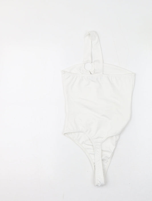 PRETTYLITTLETHING Womens White Polyester Bodysuit One-Piece Size 6 Button
