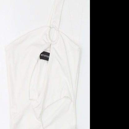 PRETTYLITTLETHING Womens White Polyester Bodysuit One-Piece Size 6 Button