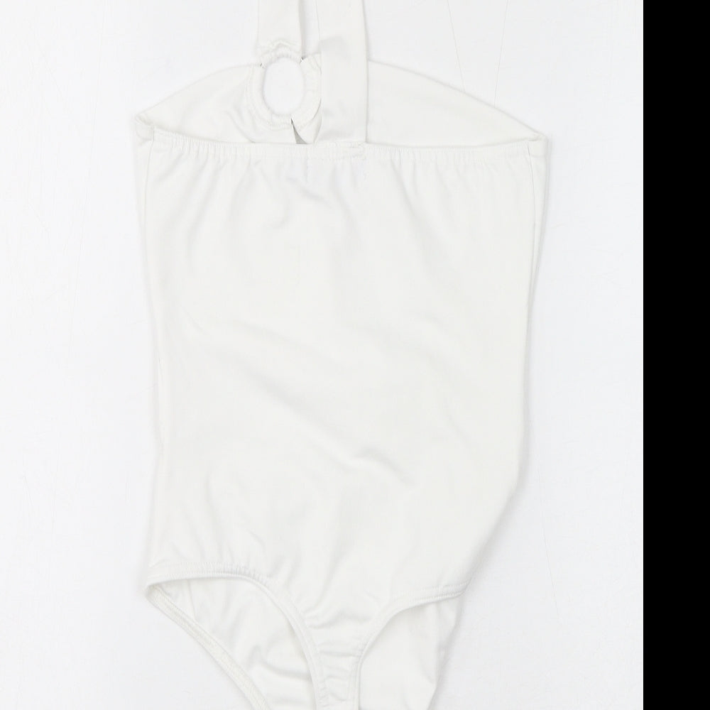 PRETTYLITTLETHING Womens White Polyester Bodysuit One-Piece Size 6 Button